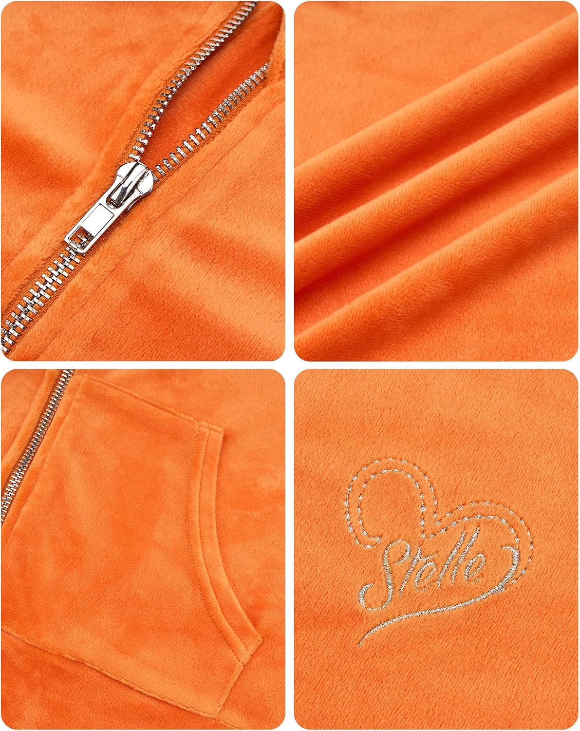 Stelle Girls Velour Tracksuits Zip Up Hoodies Joggers with Pockets 5-15 Y(Orange)