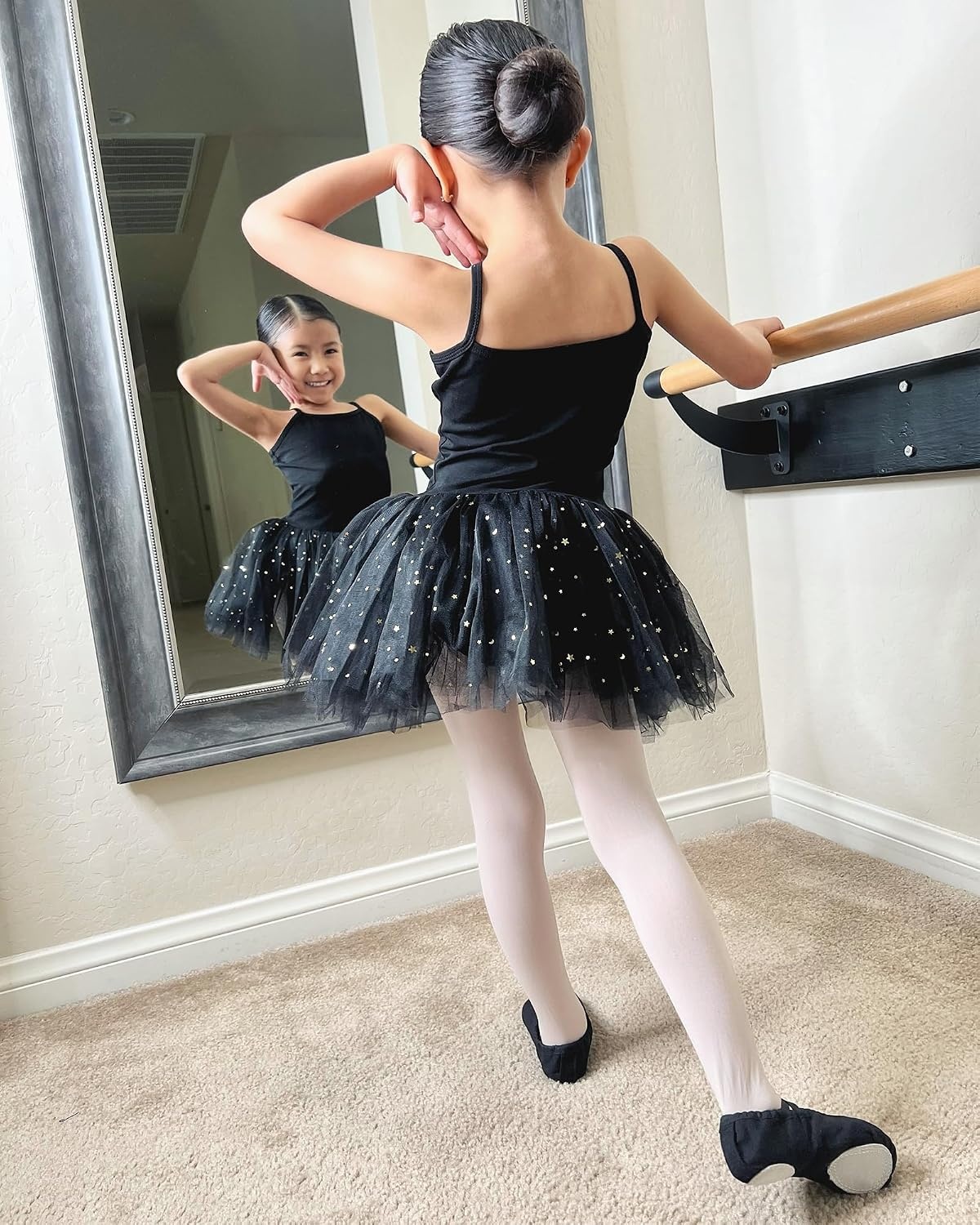 Stelle Canvas Ballet Shoes for Girls Split Sole Drawstring Dance Slippers(Black)