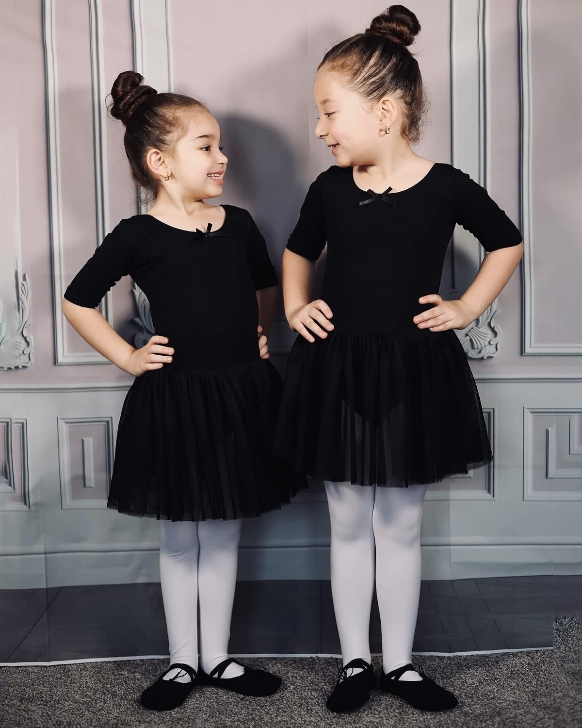 Stelle Canvas Ballet Shoes for Girls Split Sole Drawstring Dance Slippers(Black)