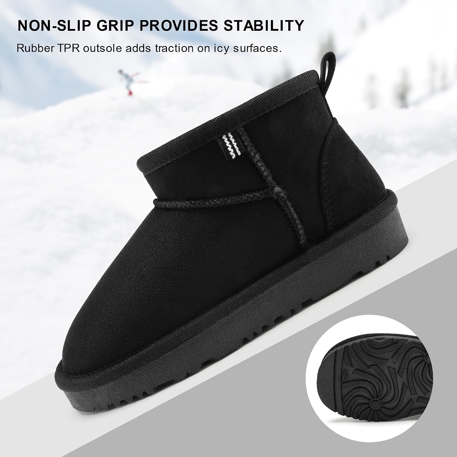 Stelle Kids Snow Boots Girls Boys Winter Ankle Boots(Black)