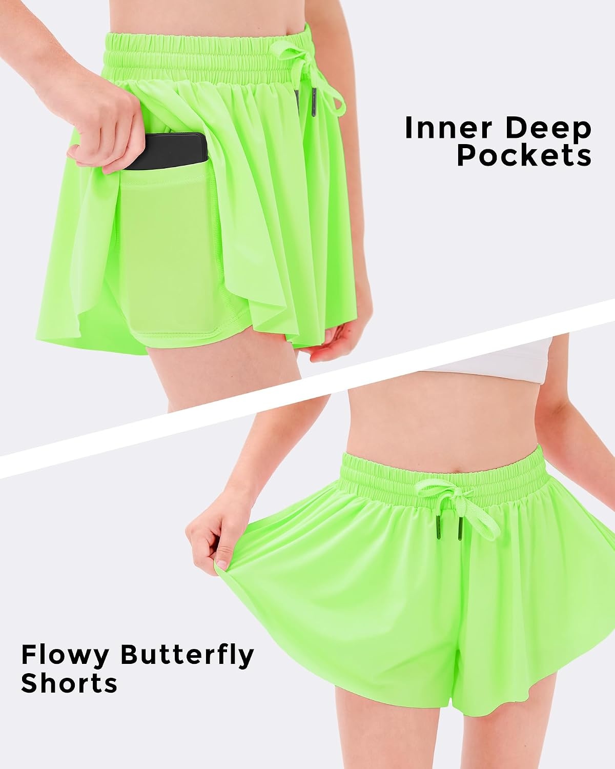 Stelle Girls Butterfly Shorts with Pockets Athletic Running Sports Skirt(A-neon Yellow)