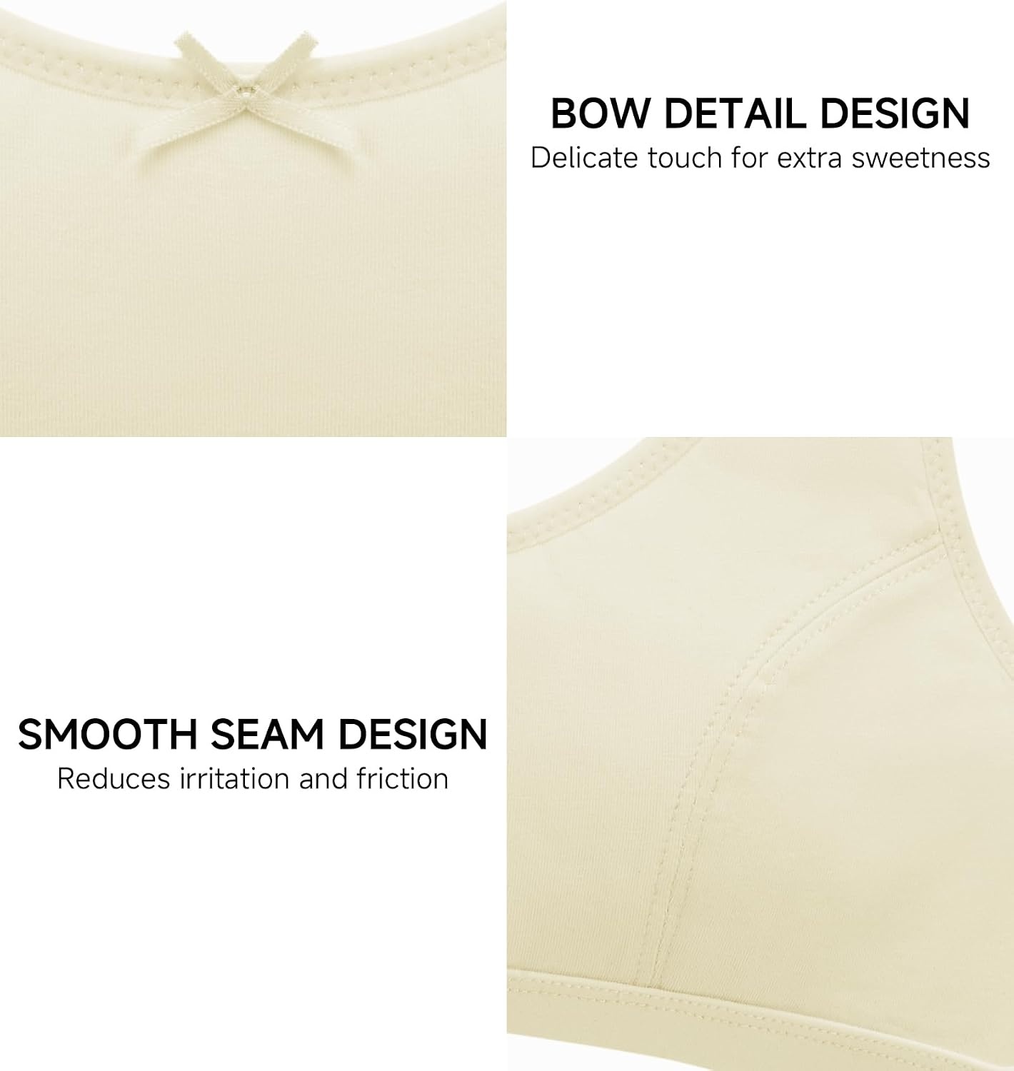 Stelle Seamless Training Bras for Girls Teen Sport Bras 6-15Y | MultiPacks, Cotton, Double Layer Bralette, Scoop Neck, No-Show, Sorf Comfort Padding Girl Bras for School Active(White+soft Butter+whisper Pink)