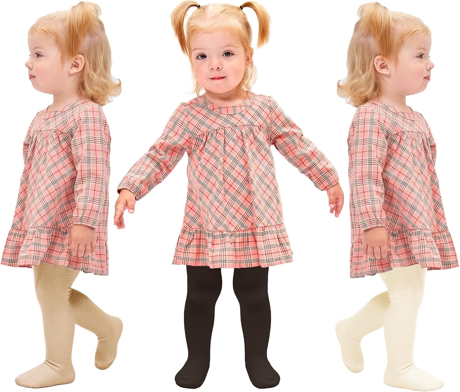 Stelle Toddler Girls Tights Baby Cable Knit Stockings Thick Cotton Legging(Ivory+coffee+khaki)