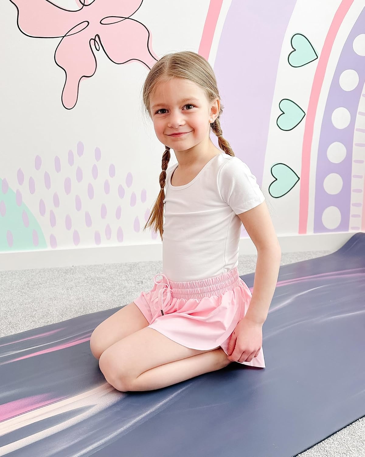 Stelle Girls Butterfly Shorts with Pockets Athletic Running Sports Skirt(A-pink)