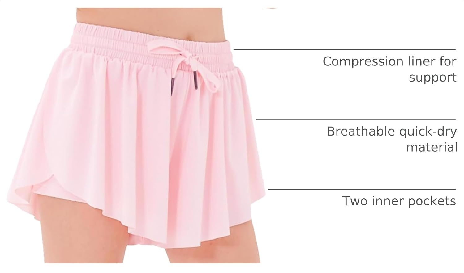 Stelle Girls Butterfly Shorts with Pockets Athletic Running Sports Skirt(A-pink)