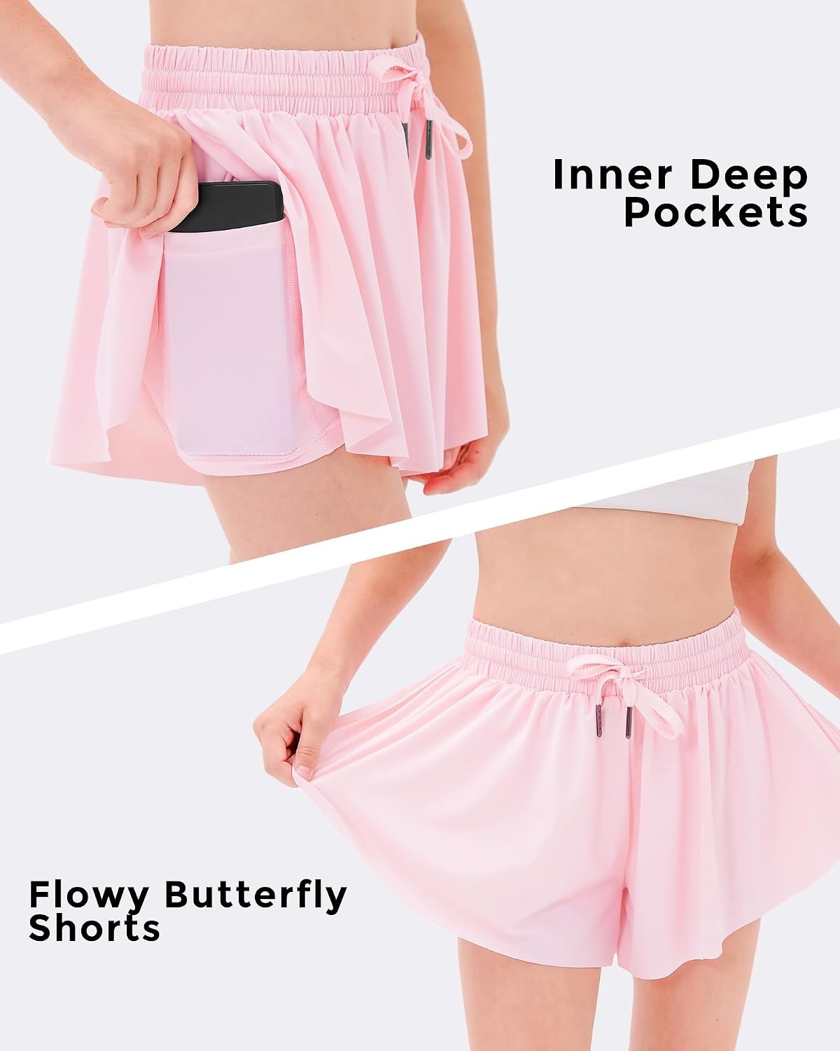 Stelle Girls Butterfly Shorts with Pockets Athletic Running Sports Skirt(A-pink)