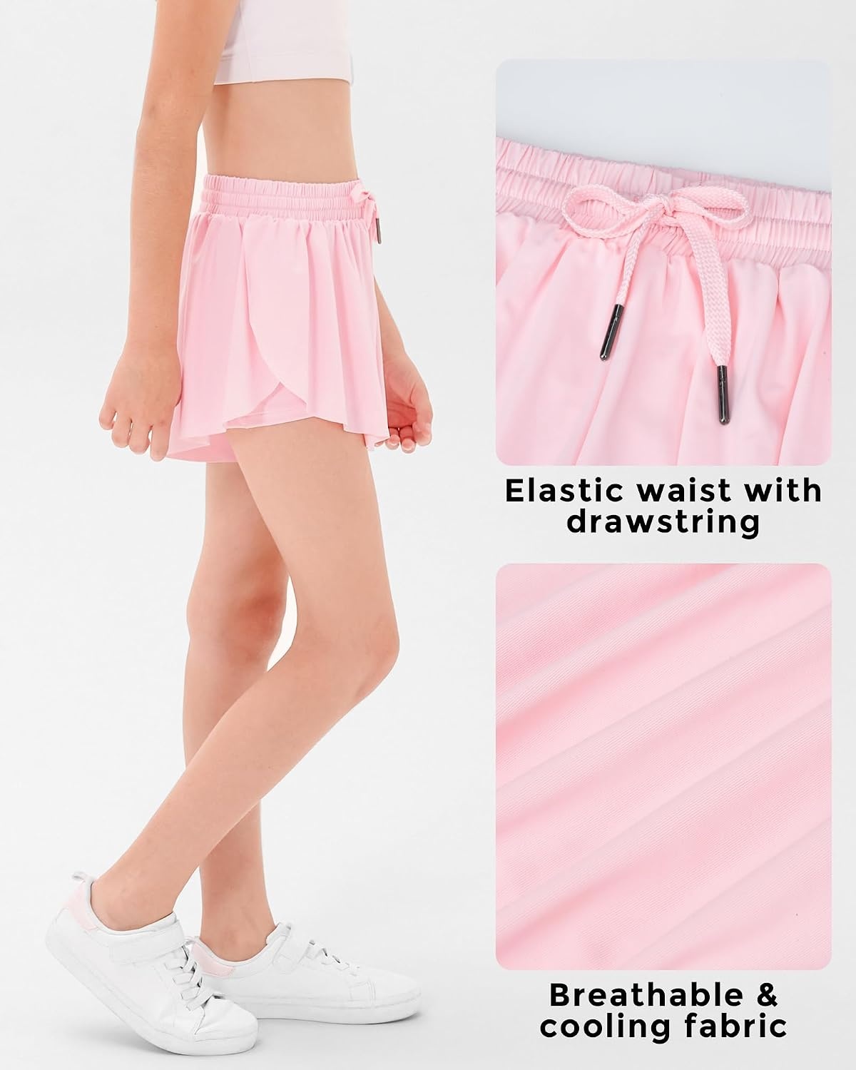 Stelle Girls Butterfly Shorts with Pockets Athletic Running Sports Skirt(A-pink)