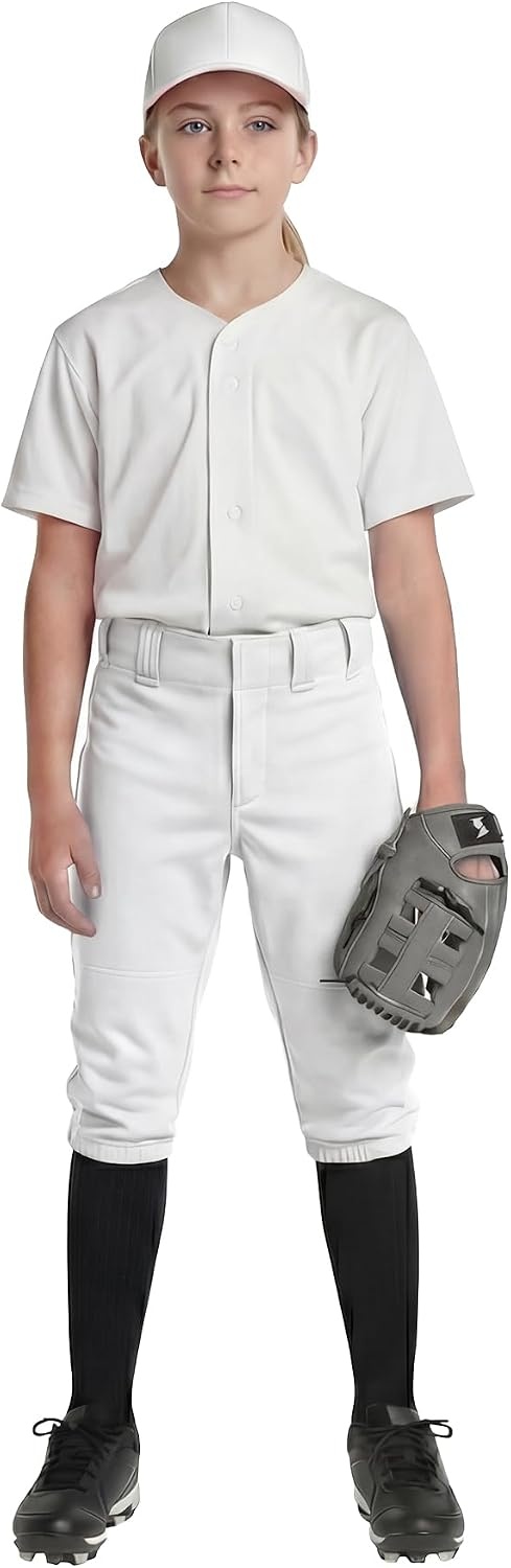 Stelle Girls Softball Pants Knickers Style with Pockets for Youth Kids(White)