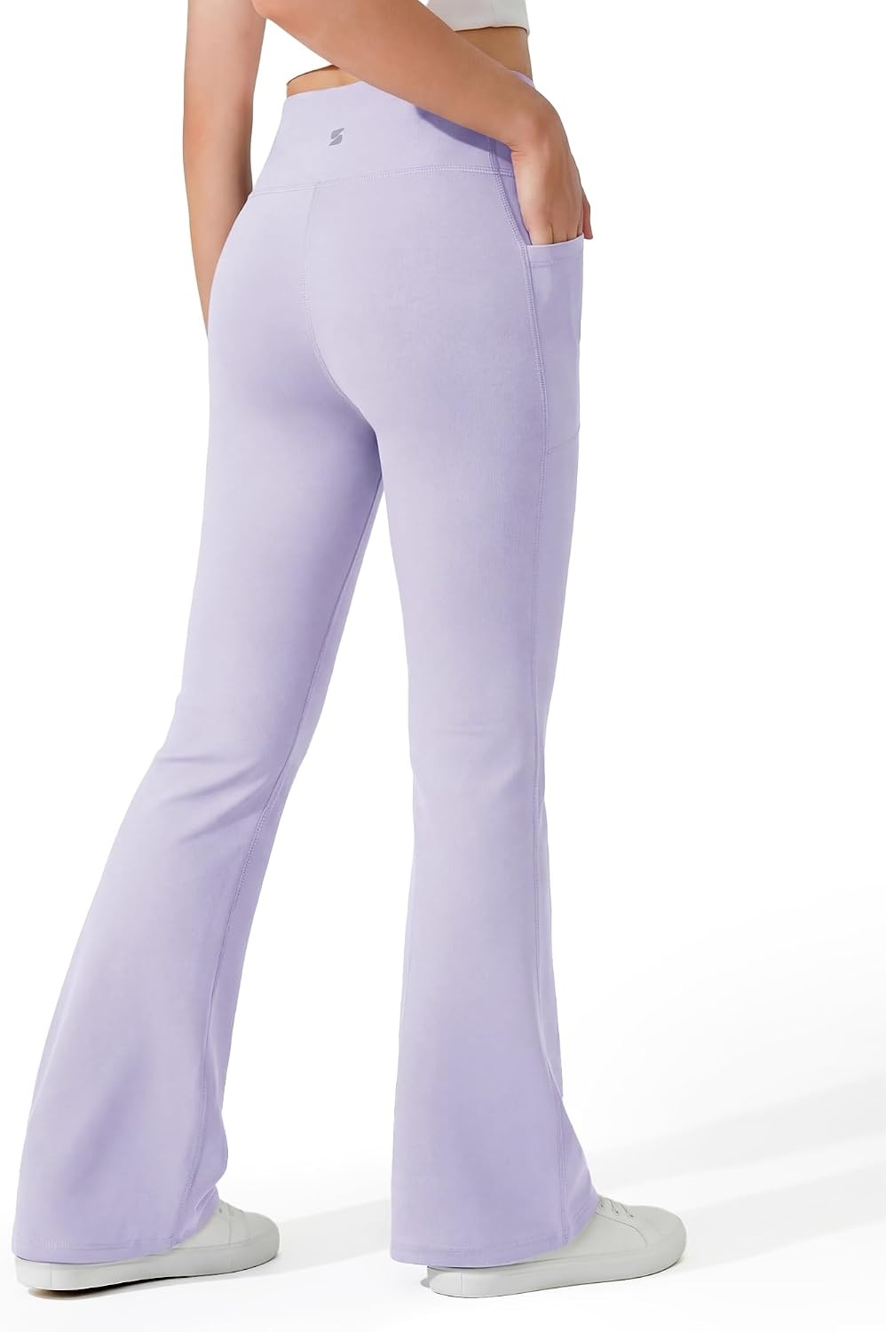 Stelle Girls Leggings Flare Yoga Pants Kids Bootcut High Waisted Workout Dance Pants with Pockets(Light Purple)
