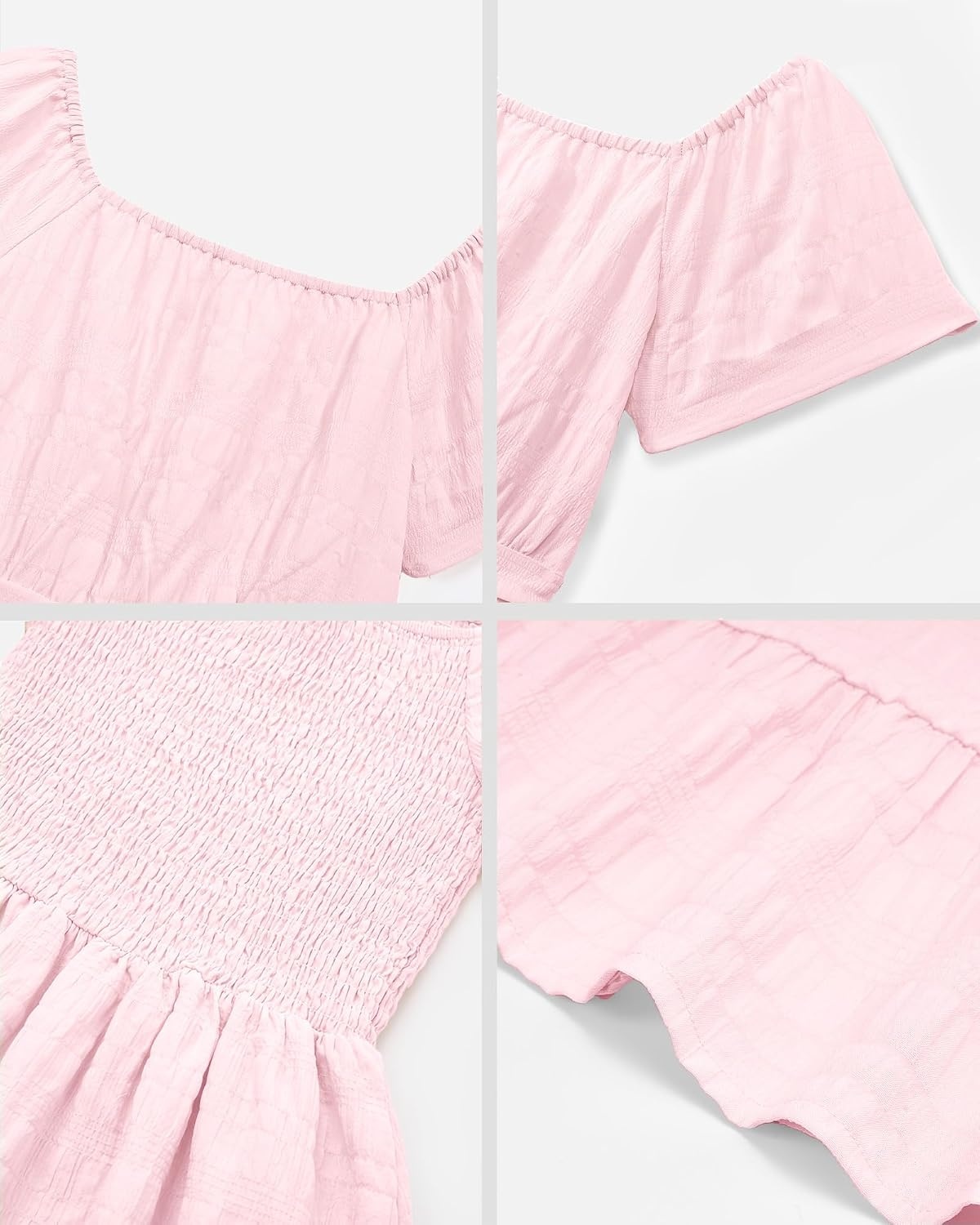 Stelle Girls Summer Casual Smocked Dress 5-15 Years | Short Sleeve,Square Neck,Backless,Cotton Lining,Double Layer,A Line,Twirl Dress,Back to School,Beach,Holiday,Skater Dress(Light Pink)