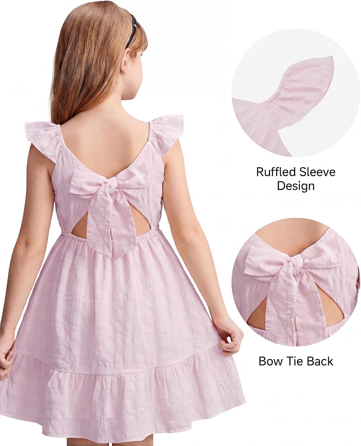 Stelle Girls Square Neck Flutter Sleeve Tie Back Dress 5-15 Y(Lilac)