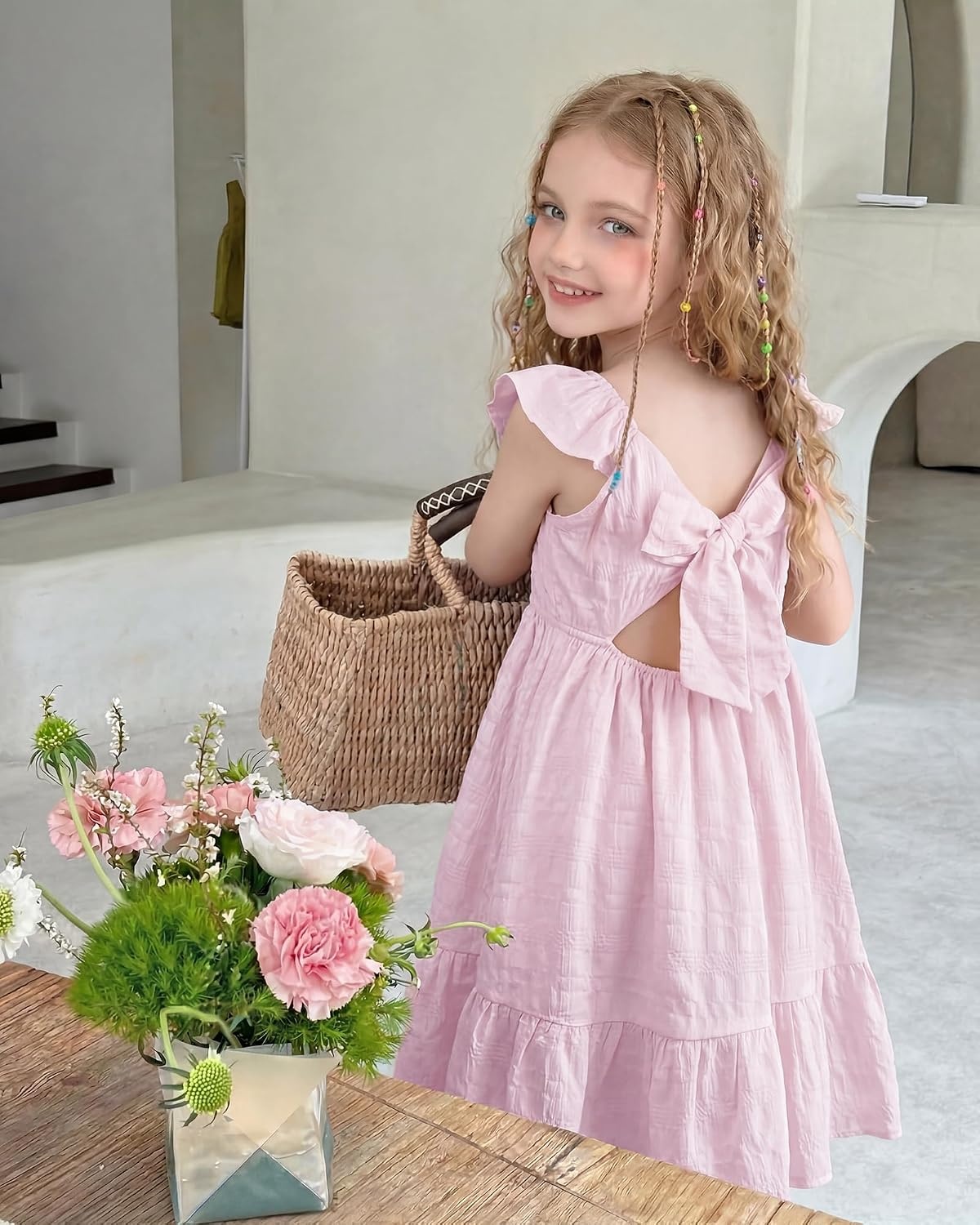Stelle Girls Square Neck Flutter Sleeve Tie Back Dress 5-15 Y(Lilac)