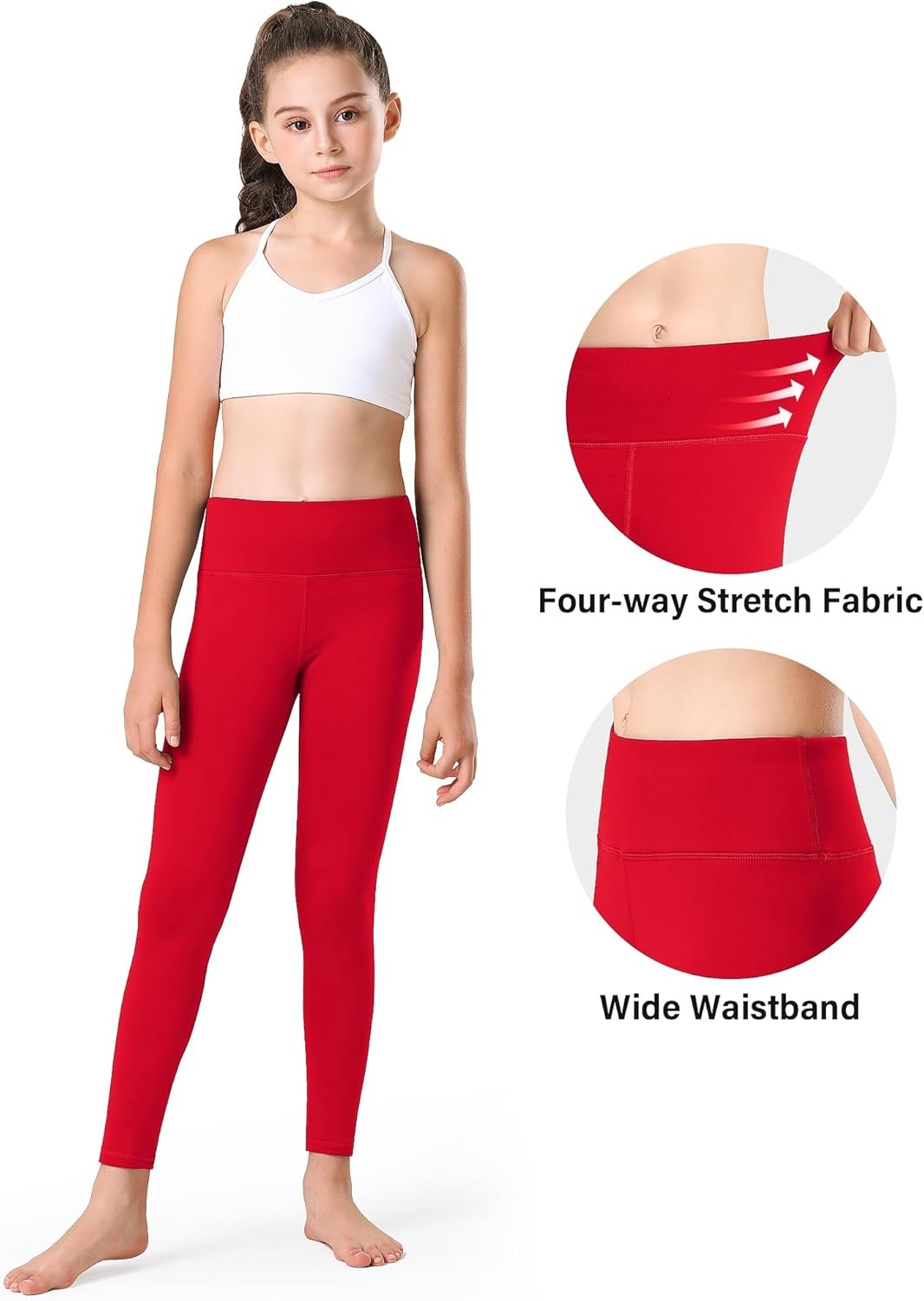 Stelle Girl’s Fleece Lined Leggings Youth High Waist Warm Winter Athletic Yoga Pants with Hidden Pocket(Red)