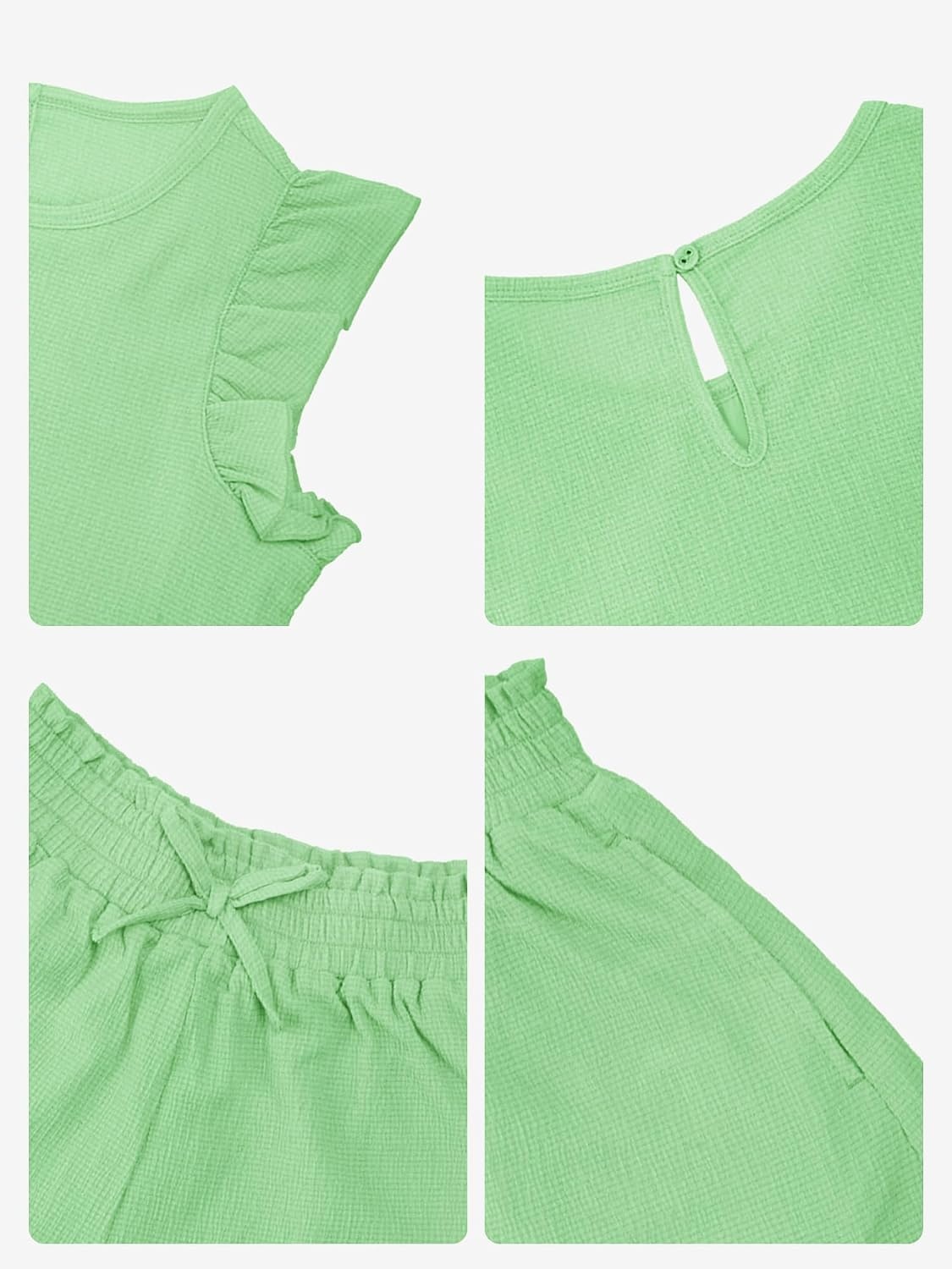 Stelle Girls 2 Piece Summer Outfits Flutter Sleeve Tops and Shorts 5-13Y | Cooling Liner,Shorts with Pockets,Ruffle Tank Tops,Back Keyhole,Cute Bow on Waist,Breathable,Lightweight,Stretchable,Flowy(Green)