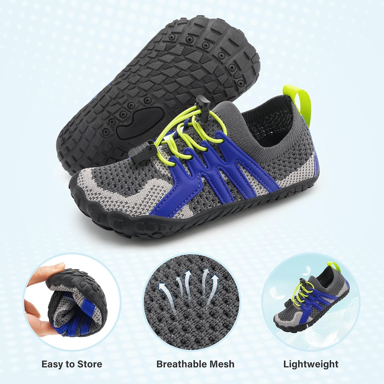 STELLE Water Shoes for Kids Girls Boys Barefoot Shoes with Adjustable Laces Quick Drying Beach Sports Non Slip Swimming Hiking(Graphite Voltage)