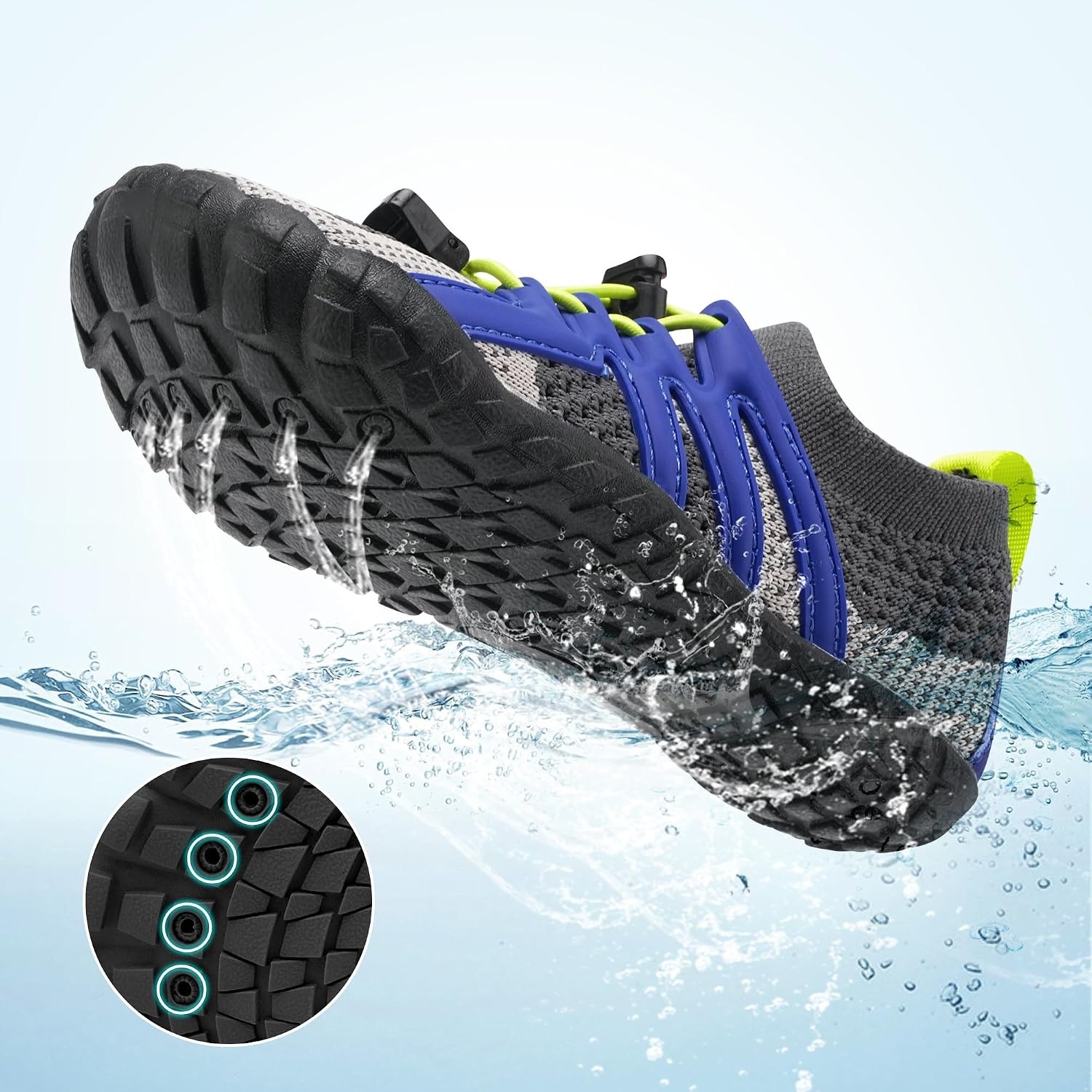 STELLE Water Shoes for Kids Girls Boys Barefoot Shoes with Adjustable Laces Quick Drying Beach Sports Non Slip Swimming Hiking(Graphite Voltage)