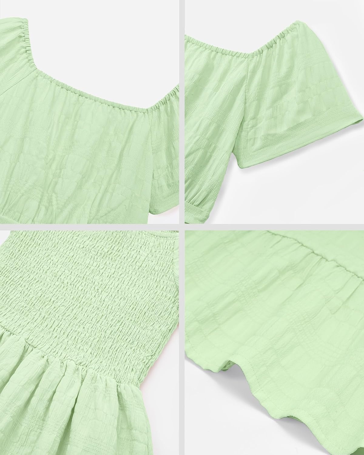 Stelle Girls Summer Casual Smocked Dress 5-15 Years | Short Sleeve,Square Neck,Backless,Cotton Lining,Double Layer,A Line,Twirl Dress,Back to School,Beach,Holiday,Skater Dress(Pastel Green)