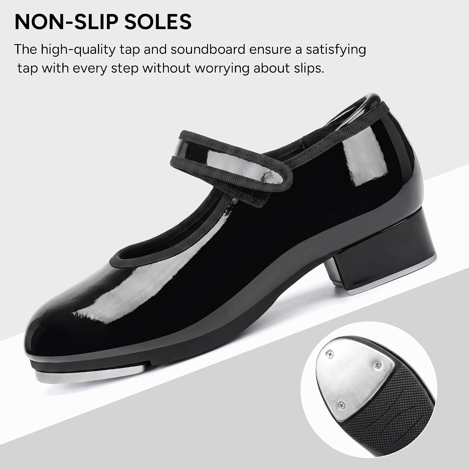 Stelle Girls Tap Shoes Easy Strape PU Leather Dance Shoes(A-black)
