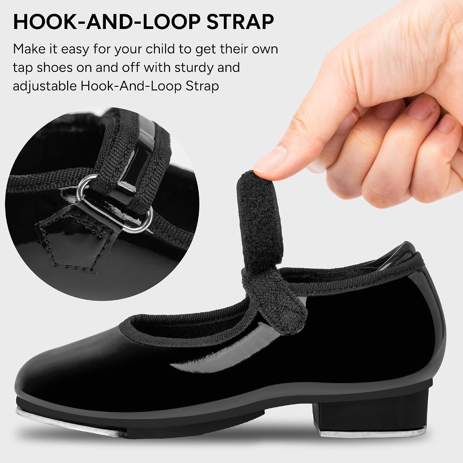 Stelle Girls Tap Shoes Easy Strape PU Leather Dance Shoes(A-black)