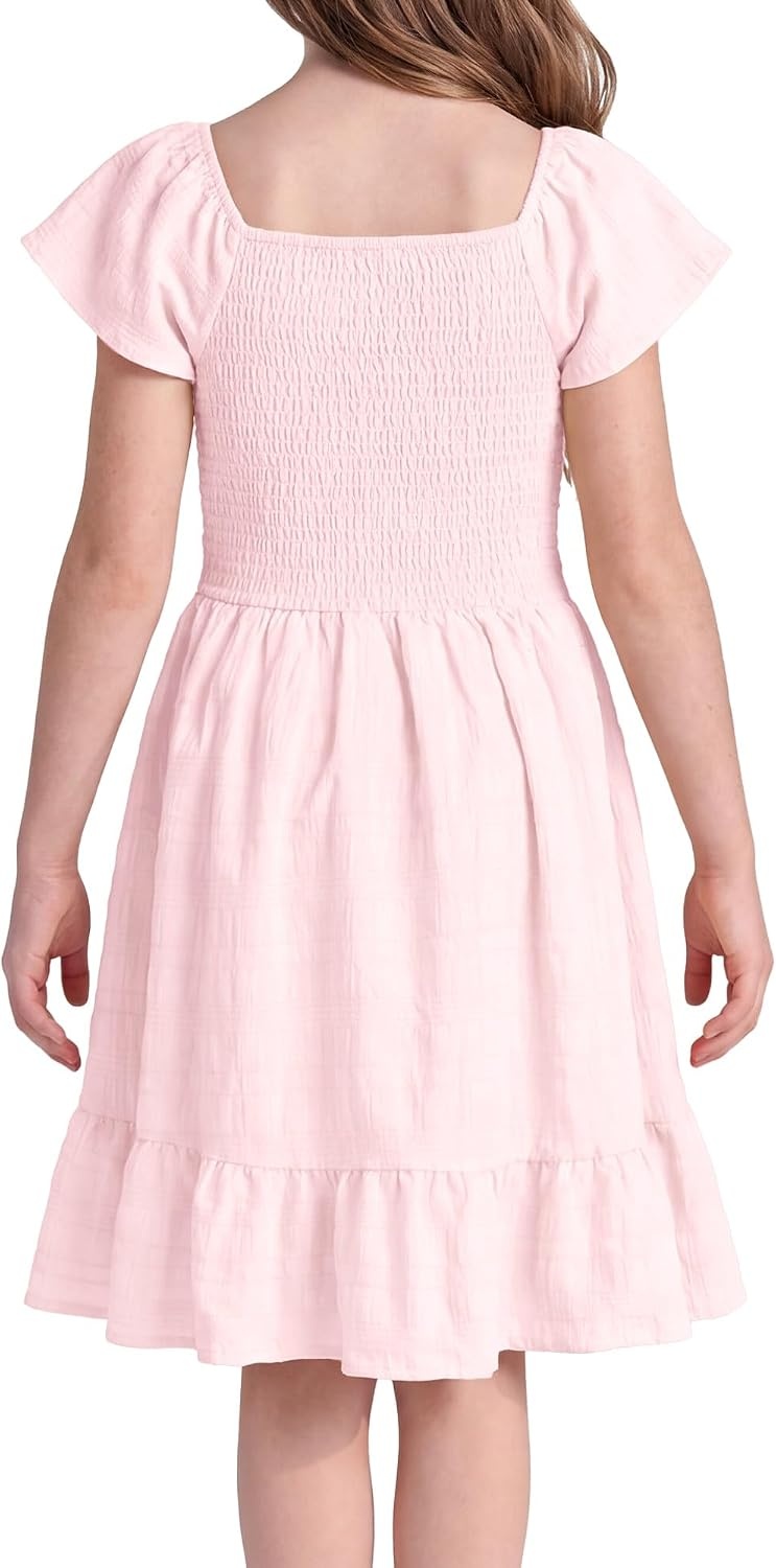 Stelle Girls Summer Casual Smocked Dress 5-15 Years(Light Pink)