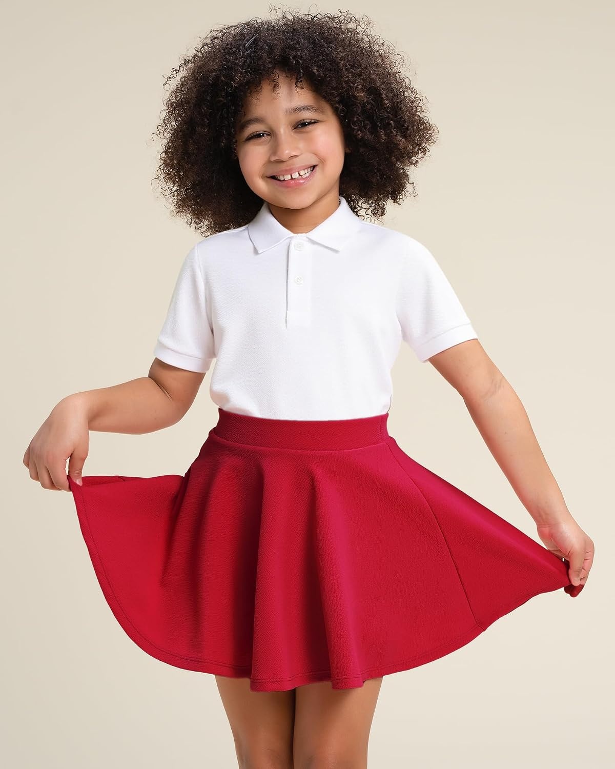 Stelle Girls Pleated Skater Uniform Skirts with Built in Shorts for School(Red)