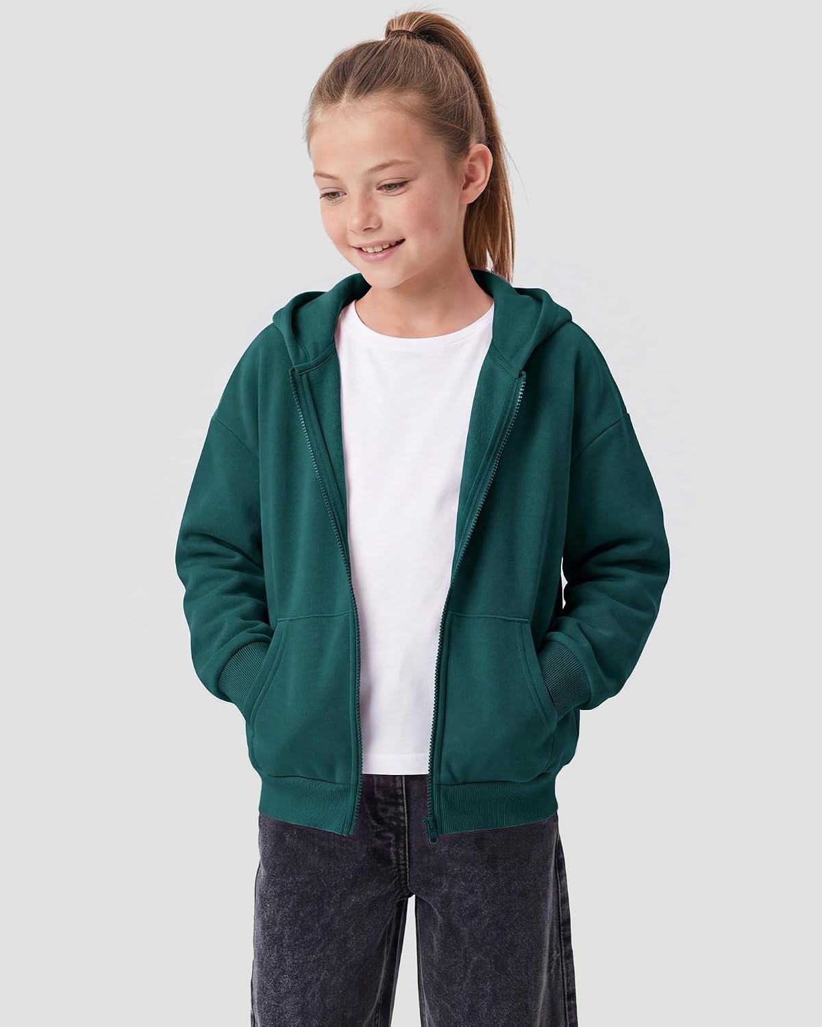 Stelle Girls Zip Up Hoodie Kids Casual Fleece Sweatshirt with Pocket(Teal)