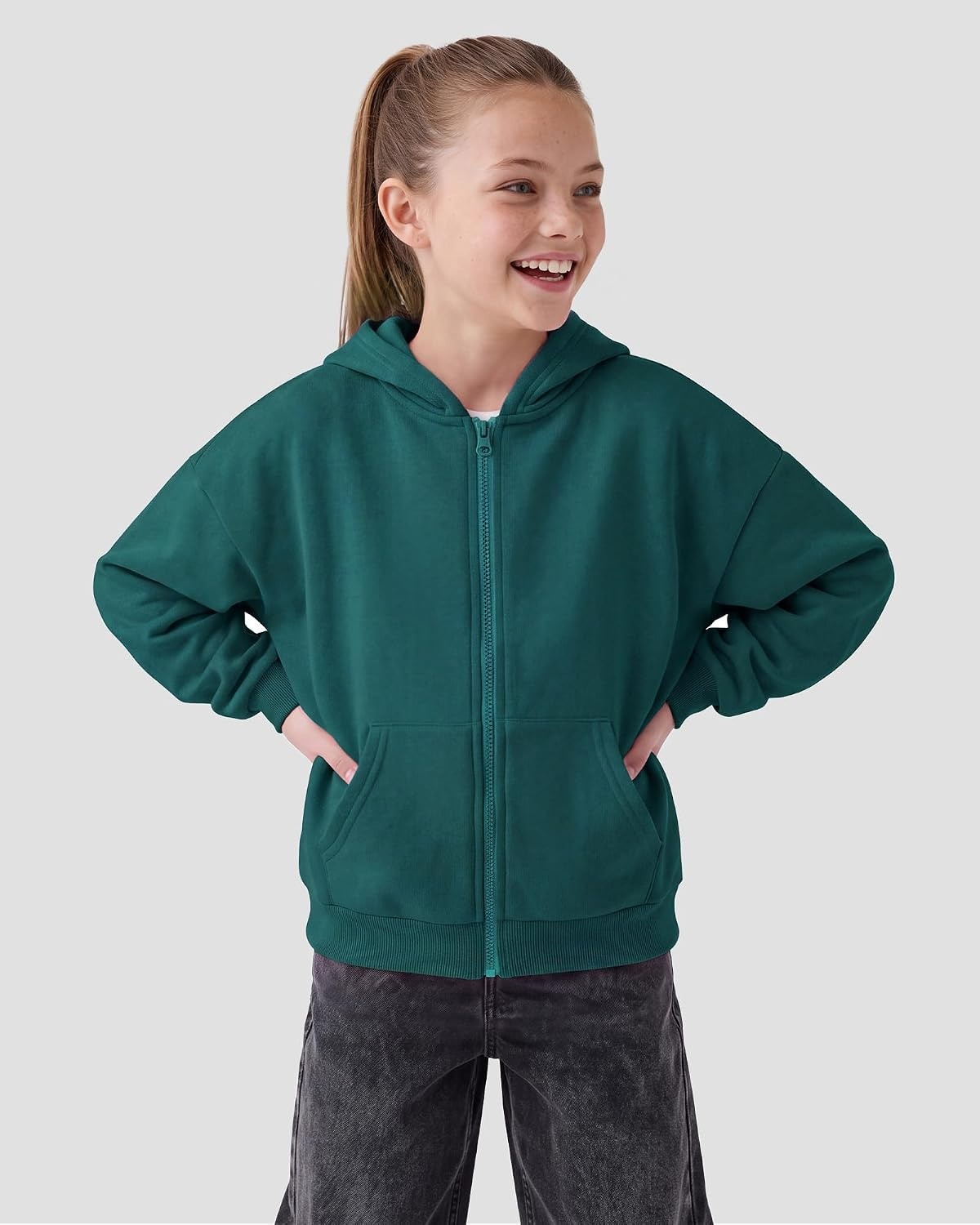Stelle Girls Zip Up Hoodie Kids Casual Fleece Sweatshirt with Pocket(Teal)