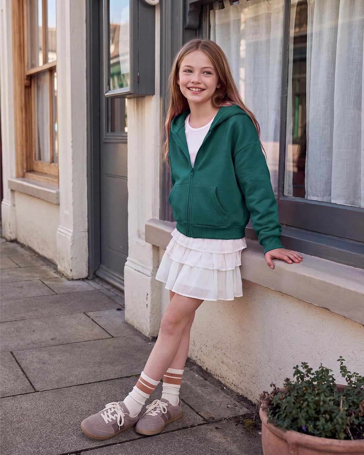 Stelle Girls Zip Up Hoodie Kids Casual Fleece Sweatshirt with Pocket(Teal)