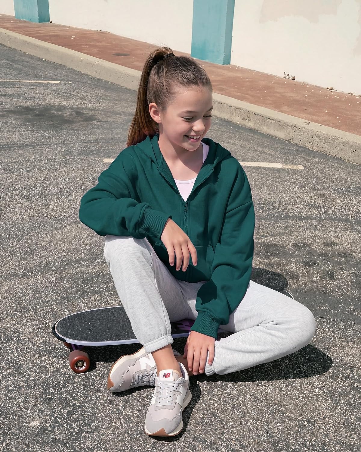 Stelle Girls Zip Up Hoodie Kids Casual Fleece Sweatshirt with Pocket(Teal)