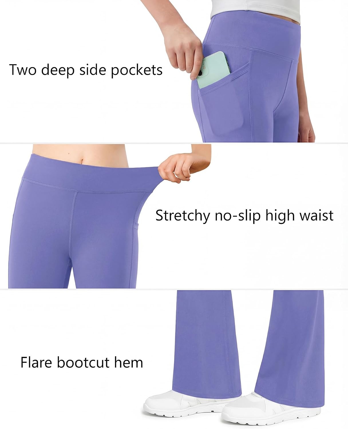 Stelle Girls Leggings Flare Yoga Pants Kids Bootcut High Waisted Workout Dance Pants with Pockets(Periwinkle)