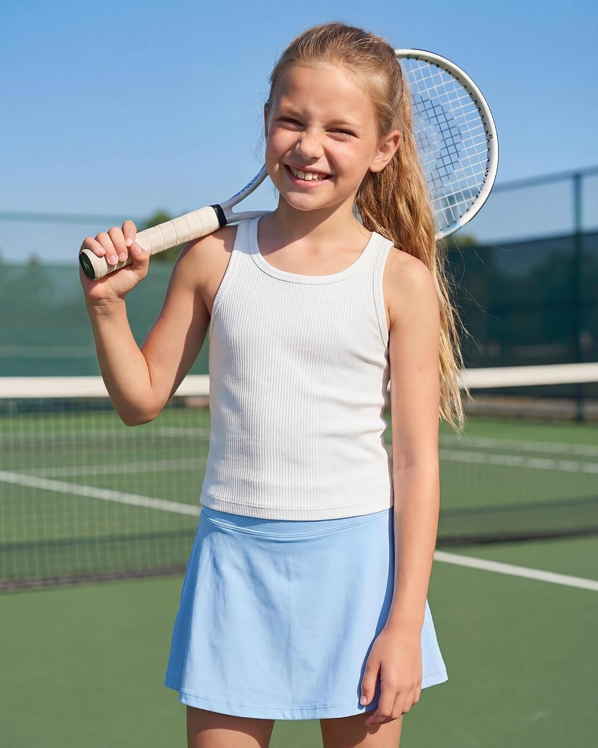 Stelle Girls Athletic Tank Top for Dance Sports 6-15Y(White)