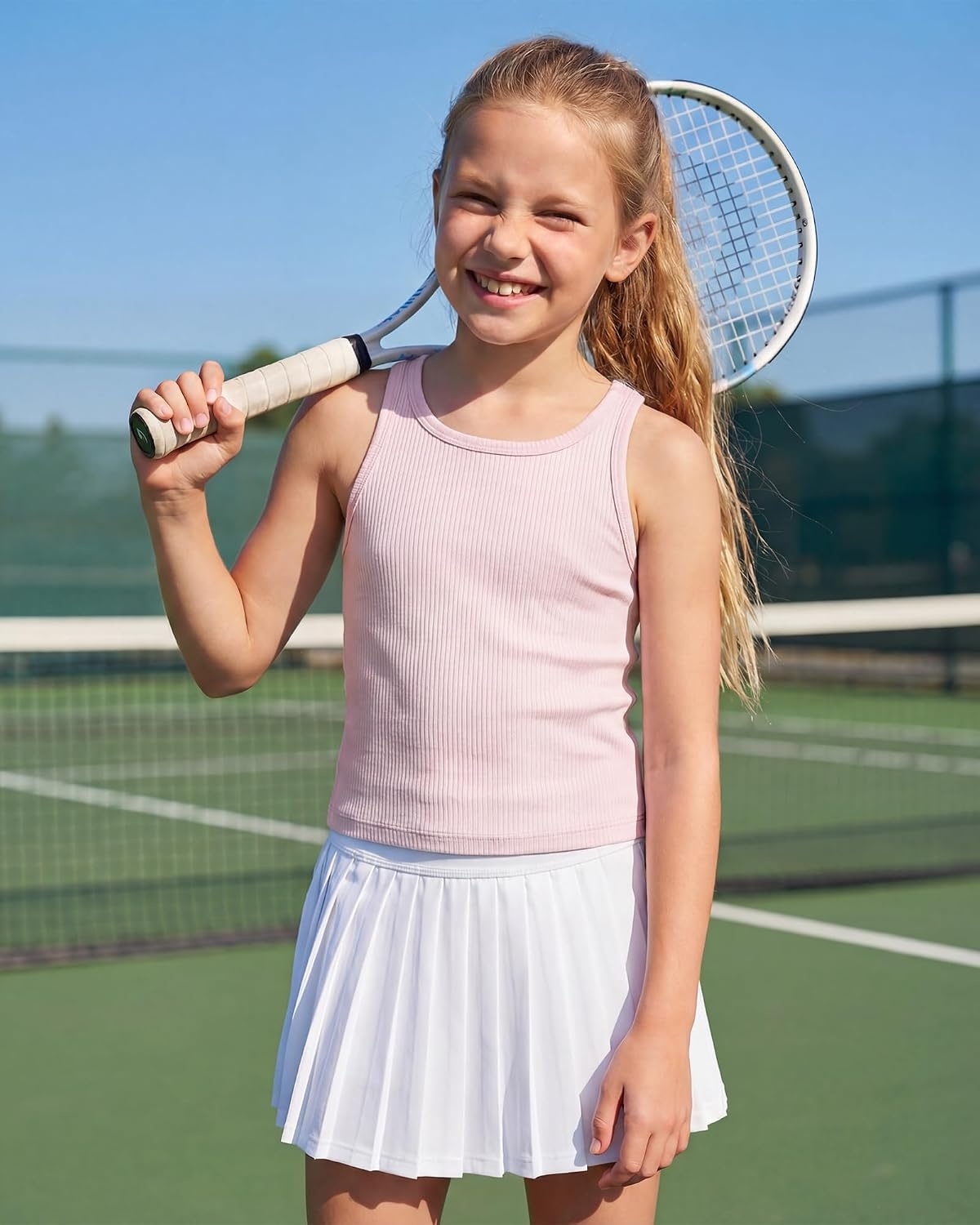 Stelle Girls Athletic Tank Top for Dance Sports 6-15Y(Pale Pink)