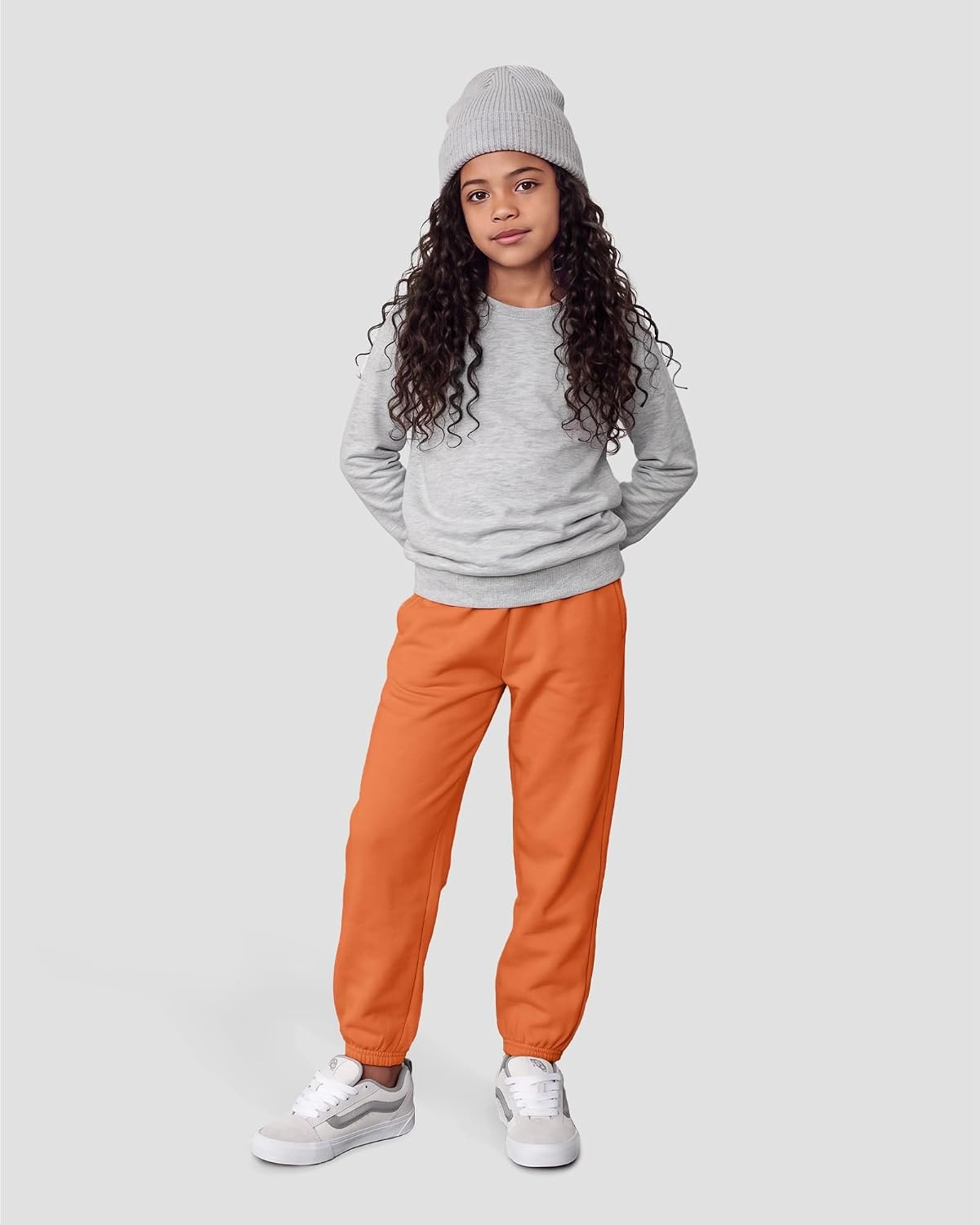 Stelle Girls’ Fleece Sweatpants,Soft, with Front Pockets, Warm Loose Fit(Orange)