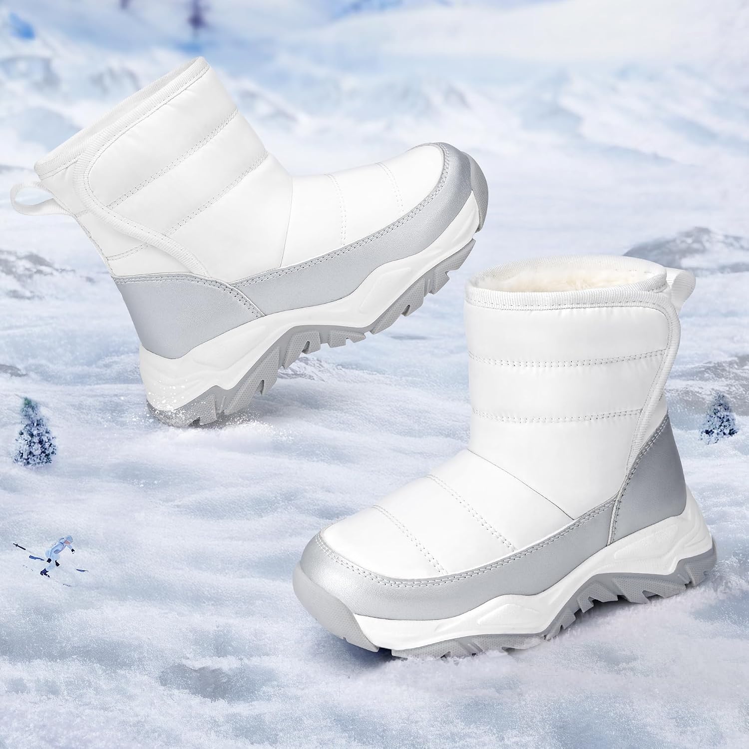 Stelle Toddler Snow Boots Girls Lightweight Warm Winter Shoes(White)