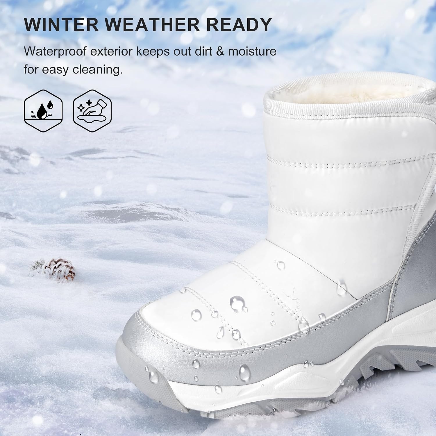 Stelle Toddler Snow Boots Girls Lightweight Warm Winter Shoes(White)