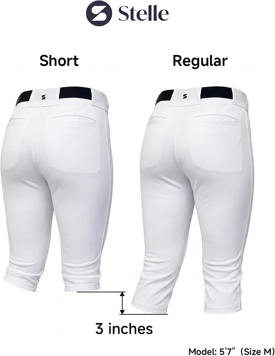 Stelle Womens Softball Pants Knee-High Knickers with Pocket Fastpitch Adult | Belt Loops, Abrasion-resistant, Double Knee Performance, Durable, Practice, Game Day, Elastic Leg Openings(White)