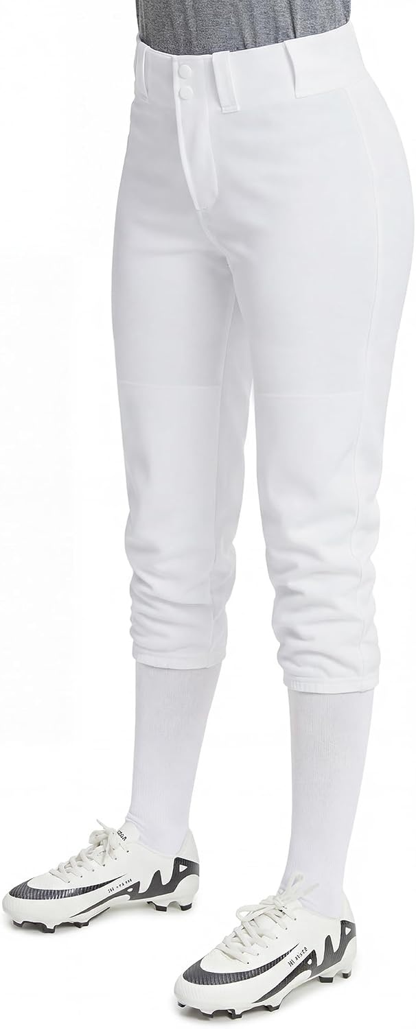 Stelle Womens Softball Pants Knee-High Knickers with Pocket Fastpitch Adult | Belt Loops, Abrasion-resistant, Double Knee Performance, Durable, Practice, Game Day, Elastic Leg Openings(White)