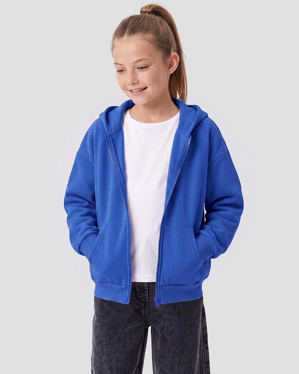 Stelle Girls Zip Up Hoodie Kids Casual Fleece Sweatshirt with Pocket(Cobalt Blue)