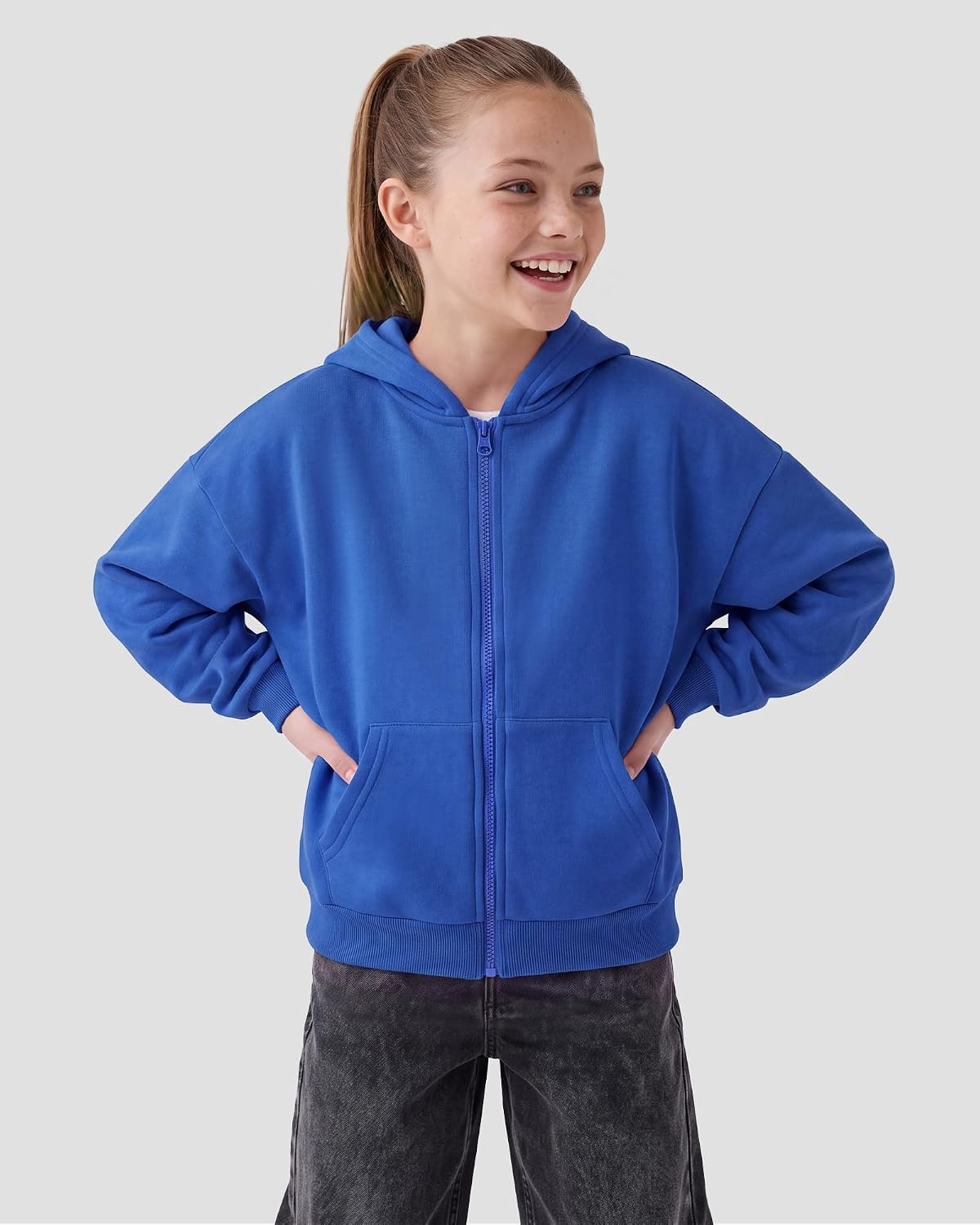 Stelle Girls Zip Up Hoodie Kids Casual Fleece Sweatshirt with Pocket(Cobalt Blue)