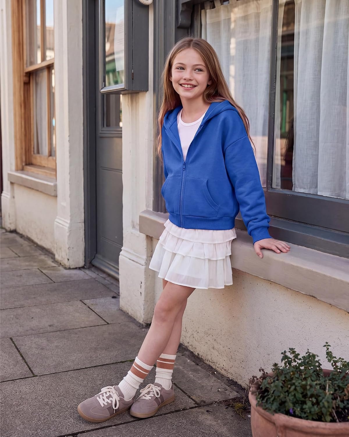 Stelle Girls Zip Up Hoodie Kids Casual Fleece Sweatshirt with Pocket(Cobalt Blue)