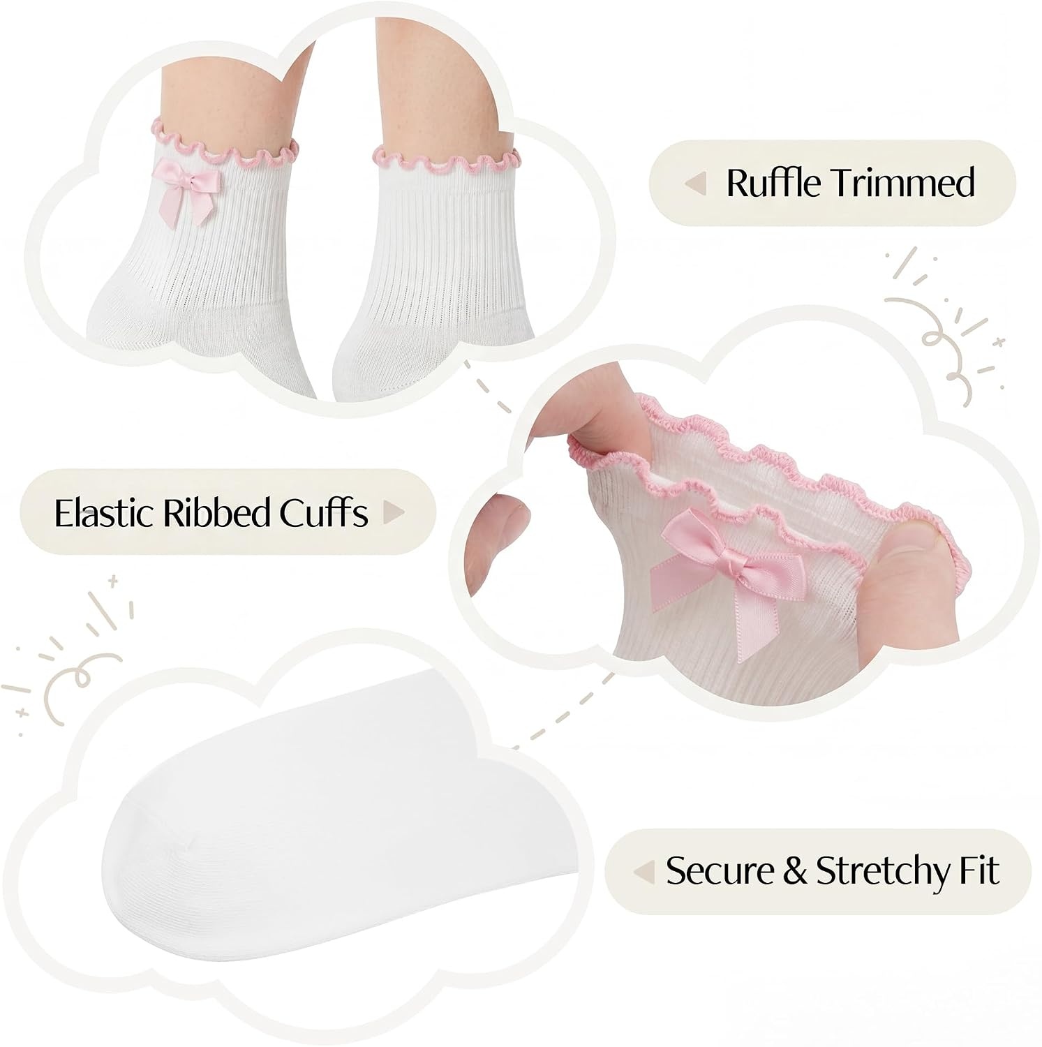 Stelle Girls Socks Ruffle Socks for Girls Cotton Striped Crew Sock Girls Athletic Socks(Red Bow+pink Bow+black Bow)