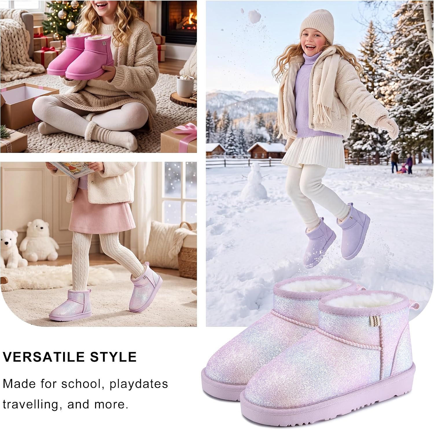 Stelle Kids Snow Boots Girls Boys Winter Ankle Boots(Dream Frost)