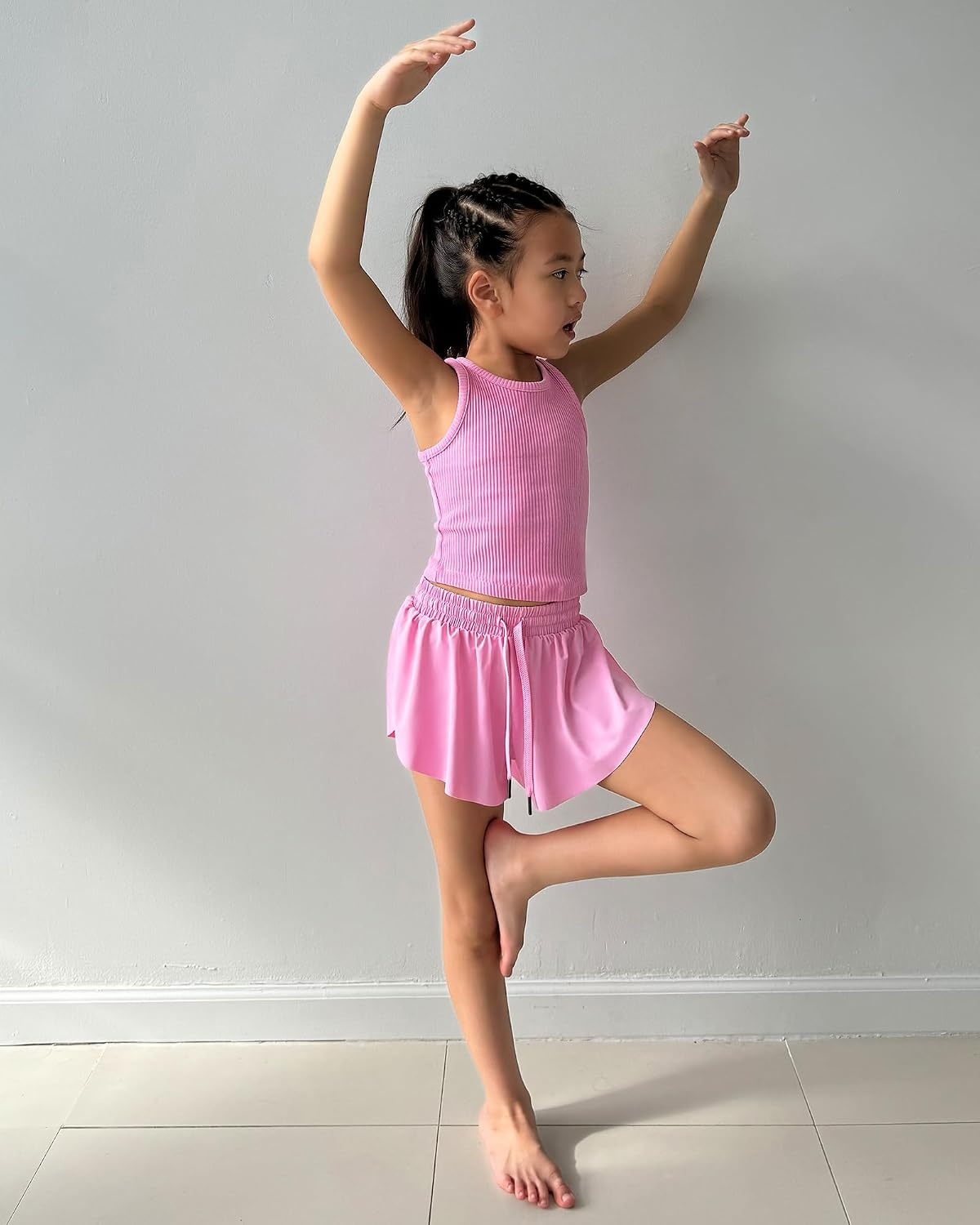Stelle Girls Butterfly Shorts with Pockets Athletic Running Sports Skirt(Cotton Candy)