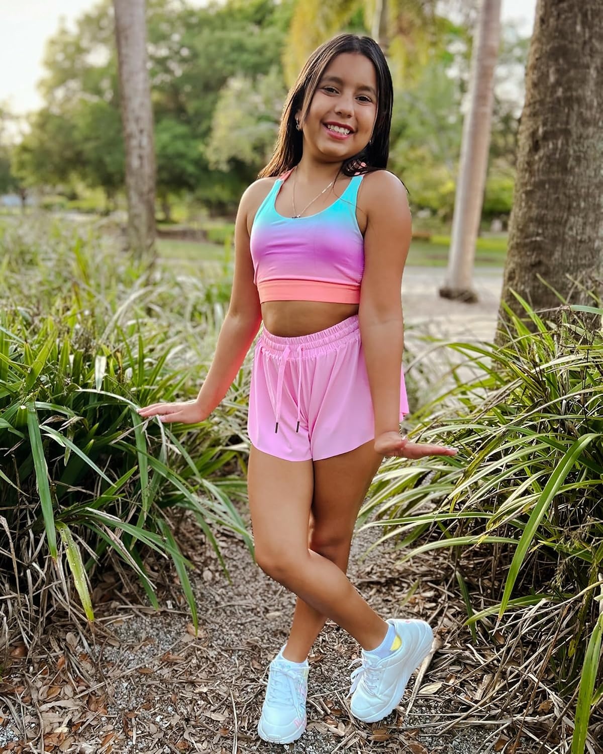 Stelle Girls Butterfly Shorts with Pockets Athletic Running Sports Skirt(Cotton Candy)