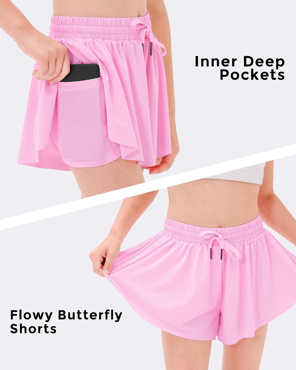 Stelle Girls Butterfly Shorts with Pockets Athletic Running Sports Skirt(Cotton Candy)