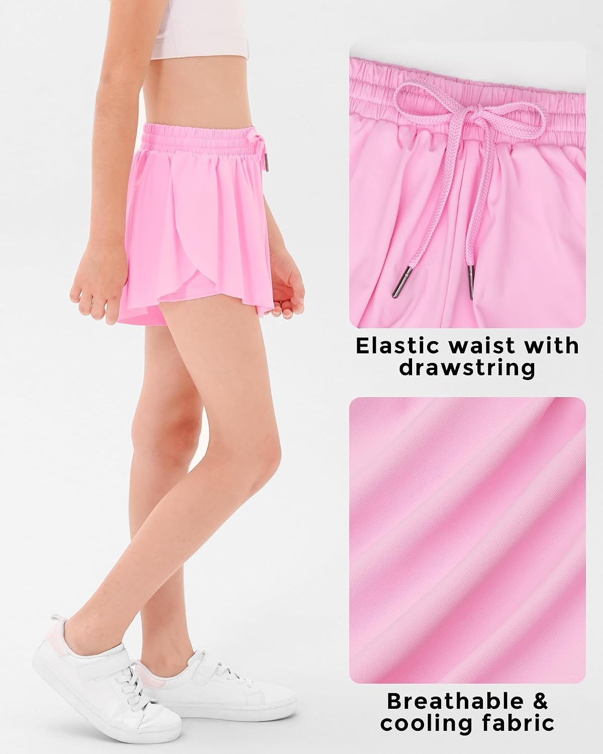 Stelle Girls Butterfly Shorts with Pockets Athletic Running Sports Skirt(Cotton Candy)