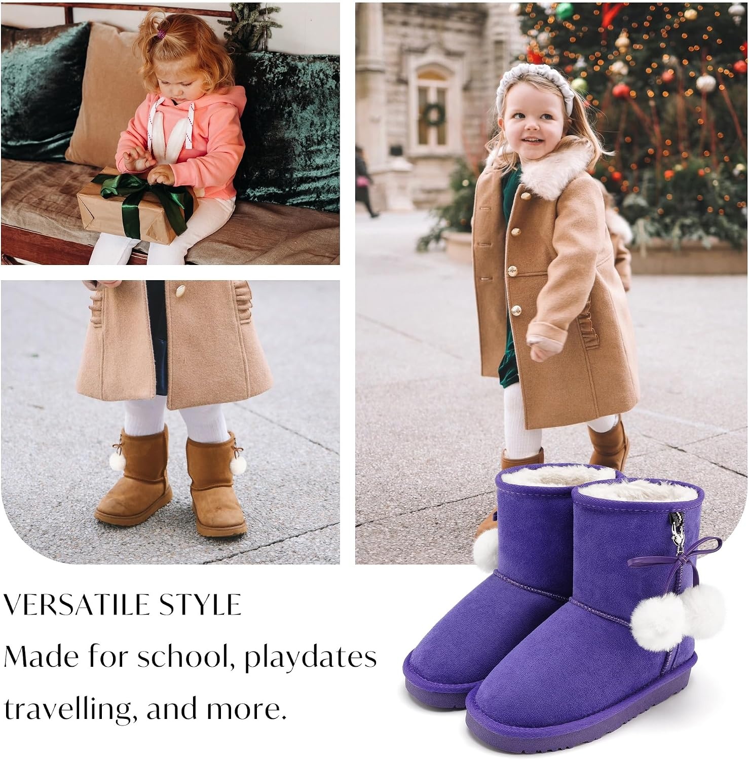 Stelle Kids Winter Boots Girls Boys Snow High Ankle Boots(Purple)