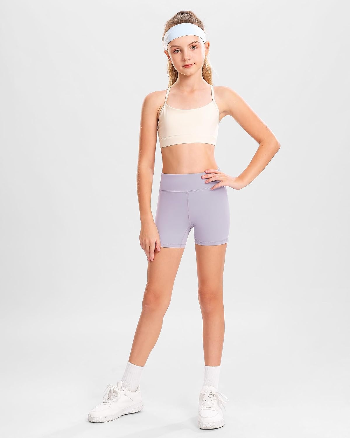 Stelle Girls 3″/4″/8″ Bike Volleyball Shorts with Pockets Athletic Dance | Soft 4-Way Stretch Fabric,Wide Waistband,Side Pockets,Breathable Compression Fit,Perfect for Volleyball,Dance,Yoga,Gymnastics(Lavender)