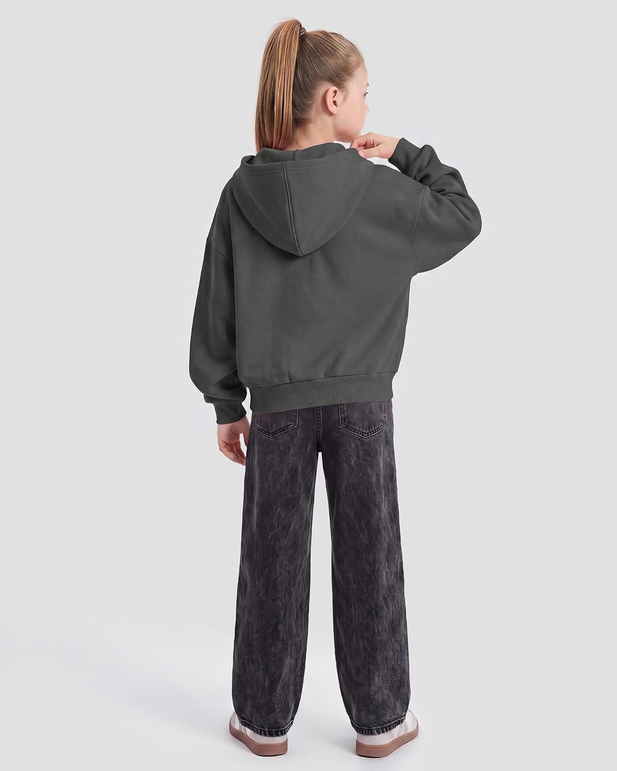 Stelle Girls Zip Up Hoodie Kids Casual Fleece Sweatshirt with Pocket(Charcoal)