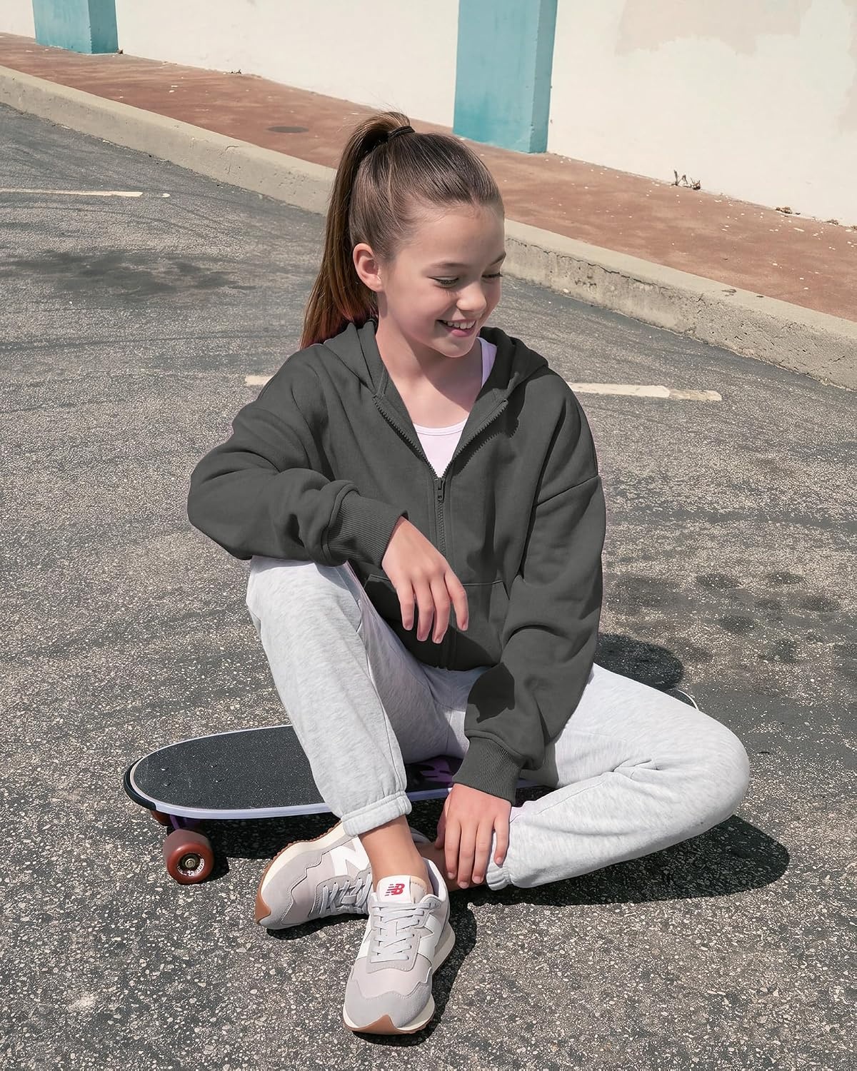 Stelle Girls Zip Up Hoodie Kids Casual Fleece Sweatshirt with Pocket(Charcoal)